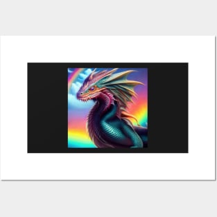 Intricate Rainbow Scaled Dragon Posters and Art